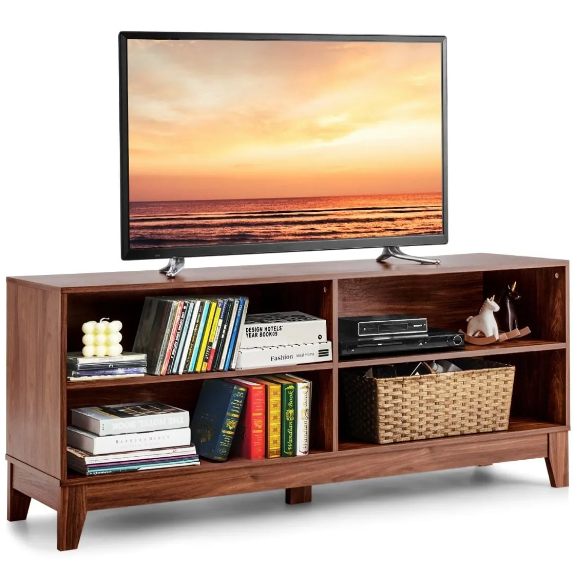 TV-Schrank Fernsehschrank Holz TV-Ständer Fernseher mit Regalen 147 x 40 x 61 cm Braun
