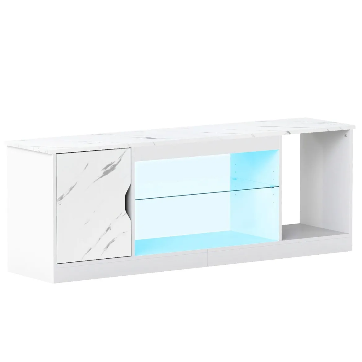 TV-Schrank Fernsehschrank mit Ablagefläche & 3 Offenen Fächer bis zu 65 Zoll Weiß