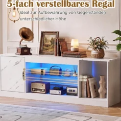 TV-Schrank Fernsehschrank mit Ablagefläche & 3 Offenen Fächer bis zu 65 Zoll Weiß