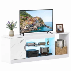 TV-Schrank Fernsehschrank mit Ablagefläche & 3 Offenen Fächer bis zu 65 Zoll Weiß