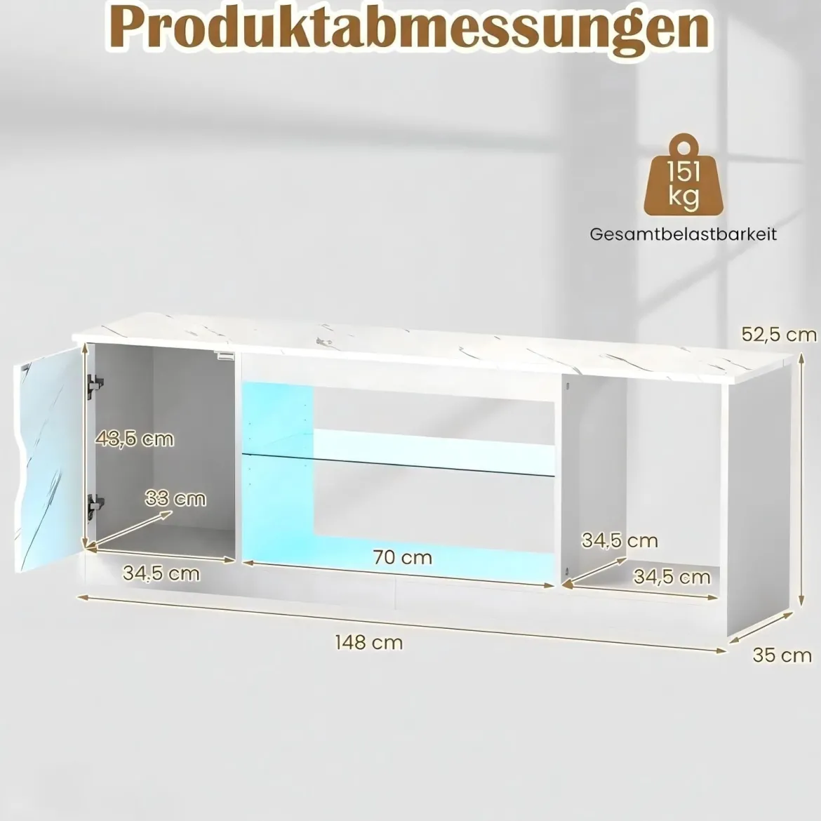 TV-Schrank Fernsehschrank mit Ablagefläche & 3 Offenen Fächer bis zu 65 Zoll Weiß