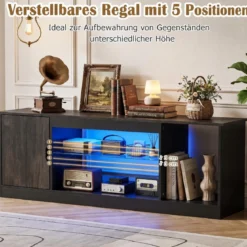 TV-Schrank Fernsehschrank mit Ablagefläche & 3 Offenen Fächer bis zu 65 Zoll Schwarz