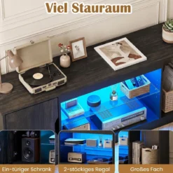 TV-Schrank Fernsehschrank mit Ablagefläche & 3 Offenen Fächer bis zu 65 Zoll Schwarz