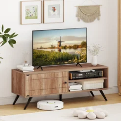 TV Schrank Fernsehschrank mit Schrank & 2 Offenen Fächern TV Lowboard 120 x 40 x 44,5 cm