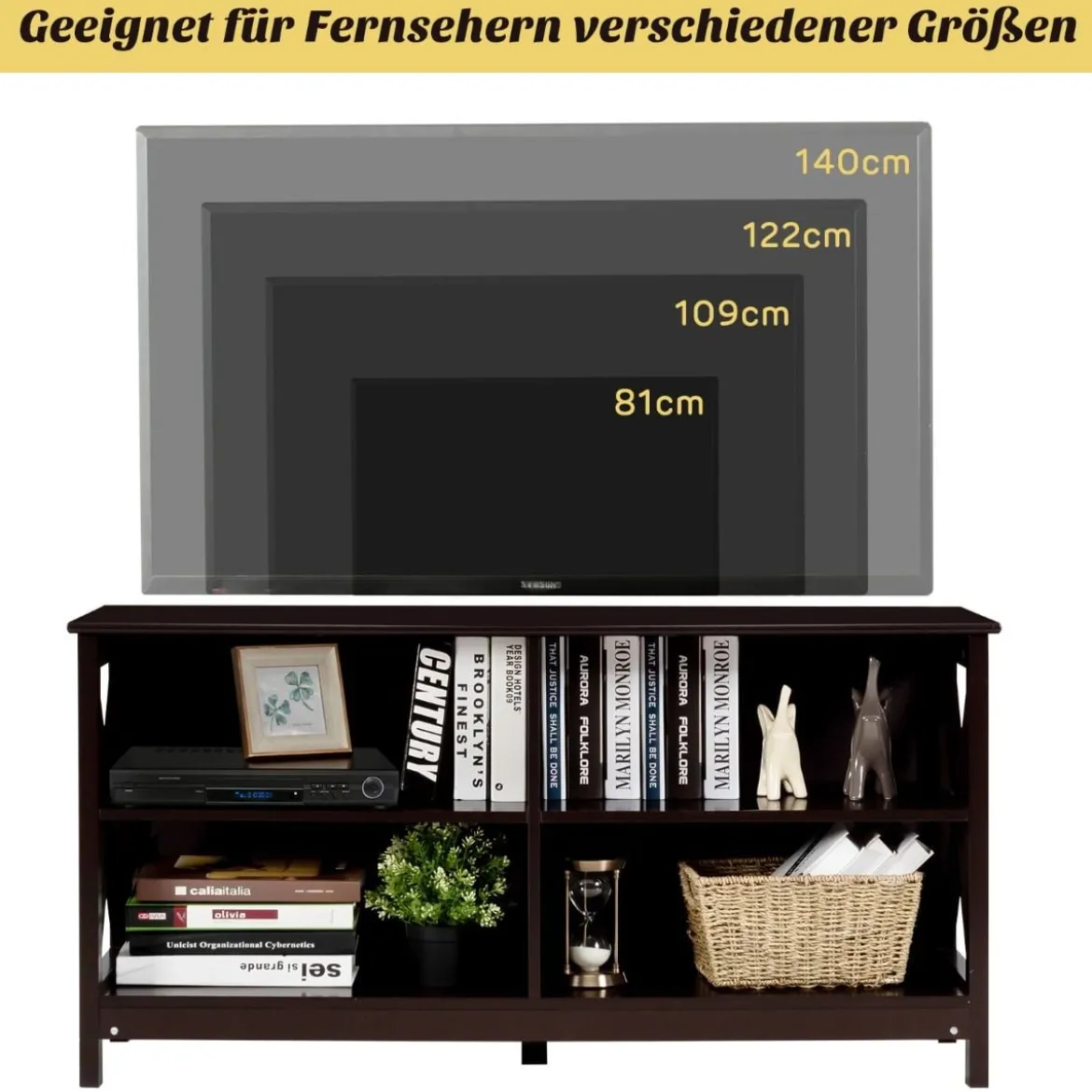 TV Schrank Fernsehschrank 3-stufige Rustikale Kommode mit Regalen 120 x 41 x 60 cm Braun