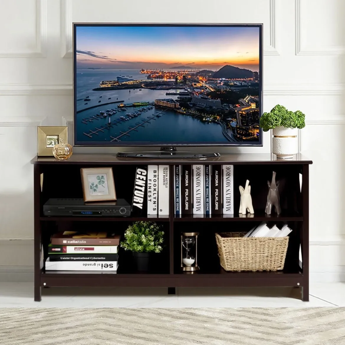 TV Schrank Fernsehschrank 3-stufige Rustikale Kommode mit Regalen 120 x 41 x 60 cm Braun