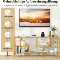 TV-Schrank Fernsehtisch für Fernseher bis zu 65 Zoll TV-Tisch Gold 147 x 40 x 62 cm