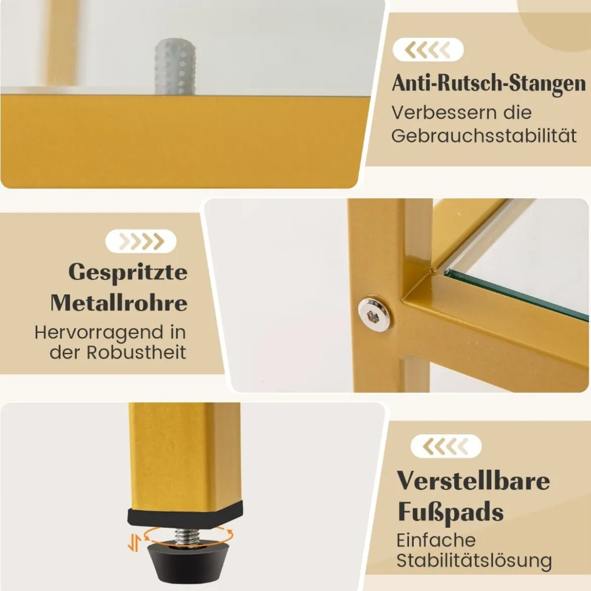 TV-Schrank Fernsehtisch für Fernseher bis zu 65 Zoll TV-Tisch Gold 147 x 40 x 62 cm