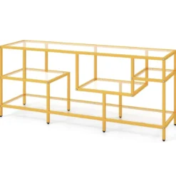 TV-Schrank Fernsehtisch für Fernseher bis zu 65 Zoll TV-Tisch Gold 147 x 40 x 62 cm