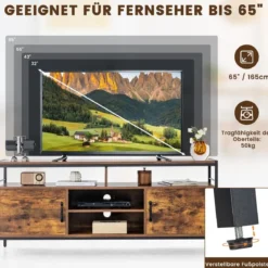TV-Schrank für Fernseher bis zu 65 Zoll Lowboard mit 2 Türen & offenen Fächern Fernsehtisch