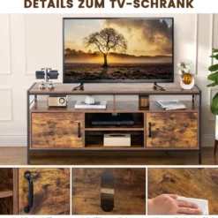 TV-Schrank für Fernseher bis zu 65 Zoll Lowboard mit 2 Türen & offenen Fächern Fernsehtisch