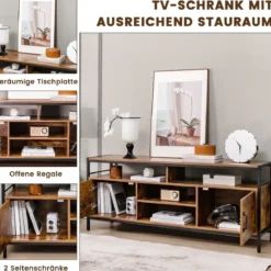TV-Schrank für Fernseher bis zu 65 Zoll Lowboard mit 2 Türen & offenen Fächern Fernsehtisch