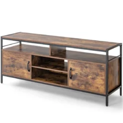 TV-Schrank für Fernseher bis zu 65 Zoll Lowboard mit 2 Türen & offenen Fächern Fernsehtisch
