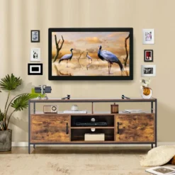 TV-Schrank für Fernseher bis zu 65 Zoll Lowboard mit 2 Türen & offenen Fächern Fernsehtisch
