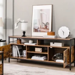 TV-Schrank für Fernseher bis zu 65 Zoll Lowboard mit 2 Türen & offenen Fächern Fernsehtisch