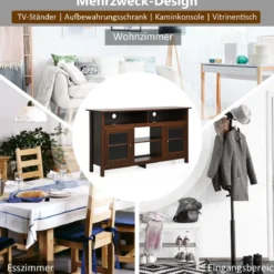 TV Schrank für Fernseher bis zu 65 Zoll 2 in 1 TV Ständer & Kaminschrank 147 x 40 x 81,5 cm Walnuss