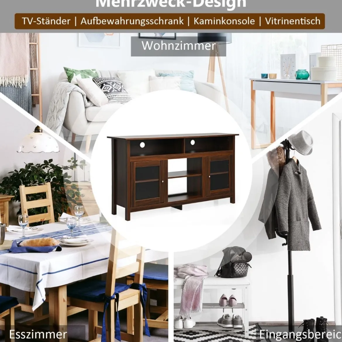 TV Schrank für Fernseher bis zu 65 Zoll 2 in 1 TV Ständer & Kaminschrank 147 x 40 x 81,5 cm Walnuss