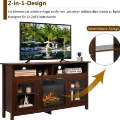 TV Schrank für Fernseher bis zu 65 Zoll 2 in 1 TV Ständer & Kaminschrank 147 x 40 x 81,5 cm Walnuss