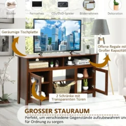 TV Schrank für Fernseher bis zu 65 Zoll 2 in 1 TV Ständer & Kaminschrank 147 x 40 x 81,5 cm Walnuss
