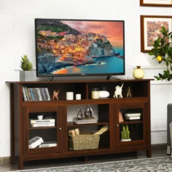 TV Schrank für Fernseher bis zu 65 Zoll 2 in 1 TV Ständer & Kaminschrank 147 x 40 x 81,5 cm Walnuss