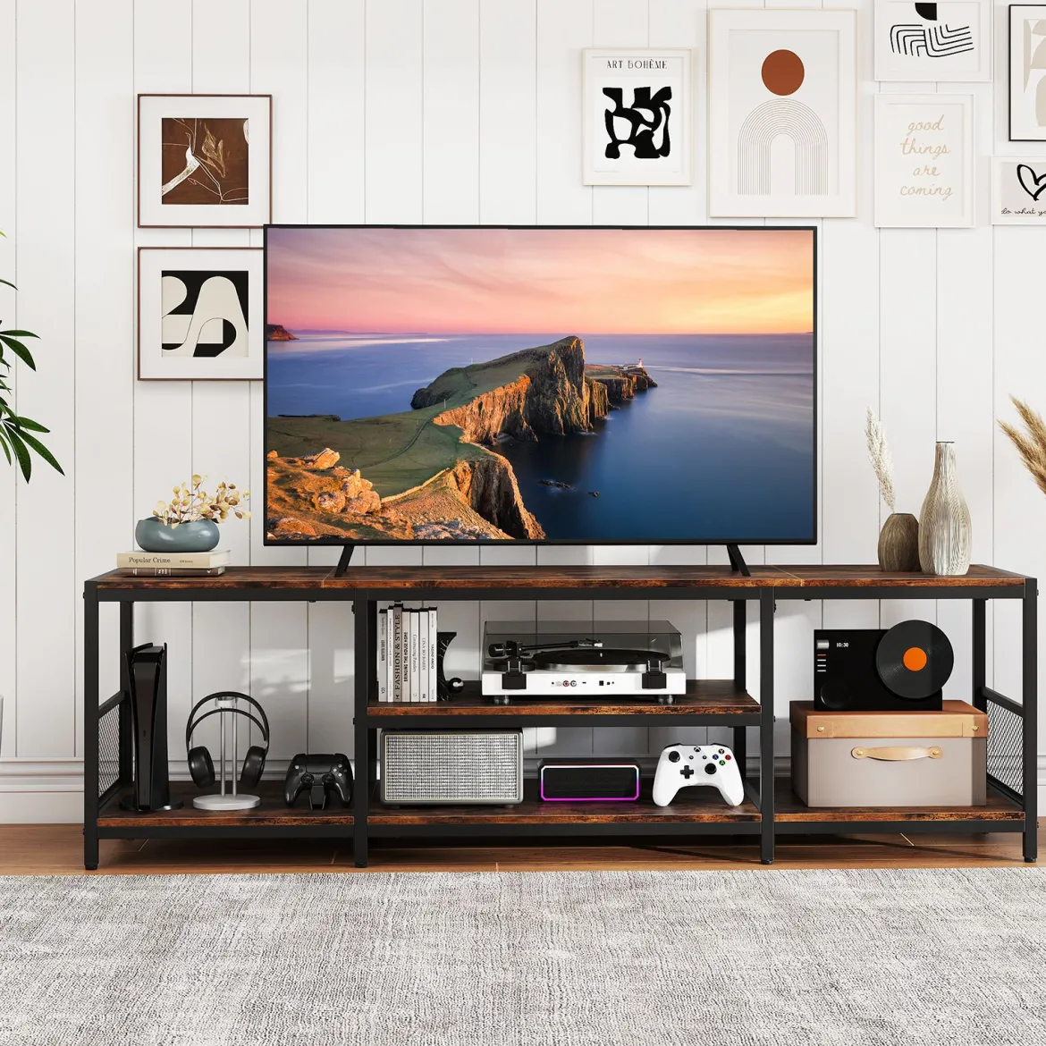 TV Schrank für Fernseher bis zu 65 Zoll Freistehendes Lowboard Industrie Fernsehtisch