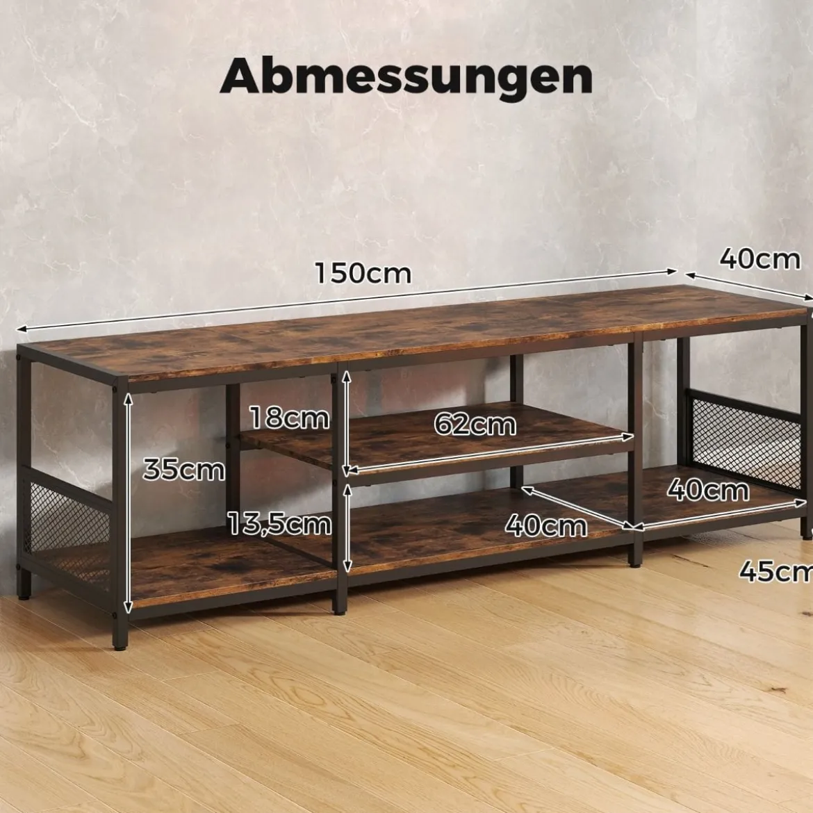 TV Schrank für Fernseher bis zu 65 Zoll Freistehendes Lowboard Industrie Fernsehtisch