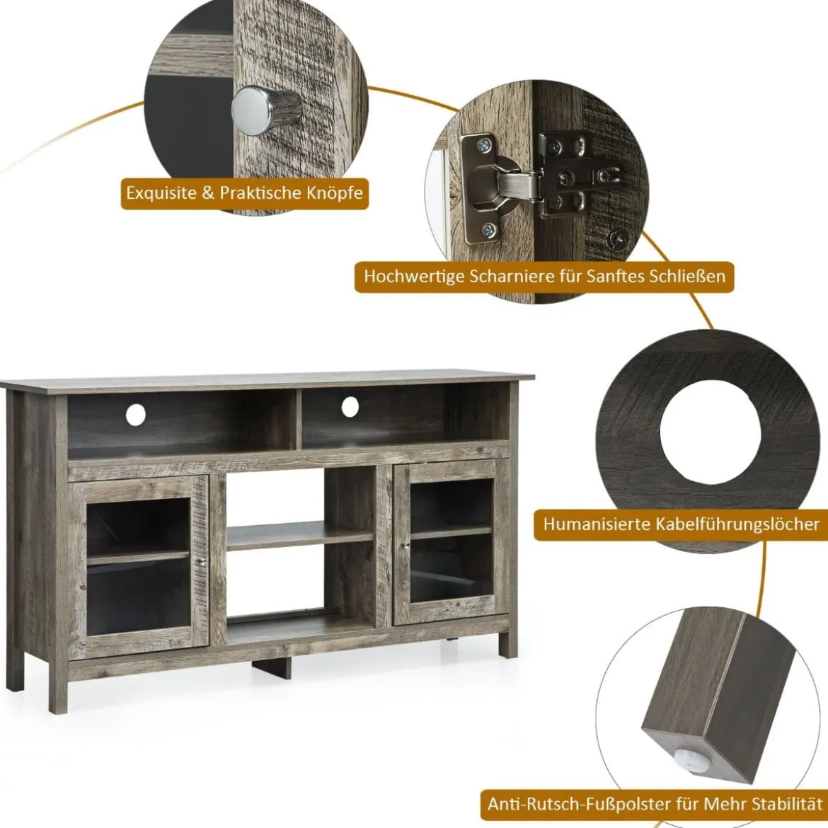 TV Schrank für Fernseher bis zu 65 Zoll 2 in 1 TV Ständer & Kaminschrank 147 x 40 x 81,5 cm Natur