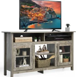 TV Schrank für Fernseher bis zu 65 Zoll 2 in 1 TV Ständer & Kaminschrank 147 x 40 x 81,5 cm Natur