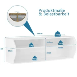 TV Schrank hängend und freistehend Fernsehschrank Holz modern mit 3 offenen Fächern Kommode Weiß