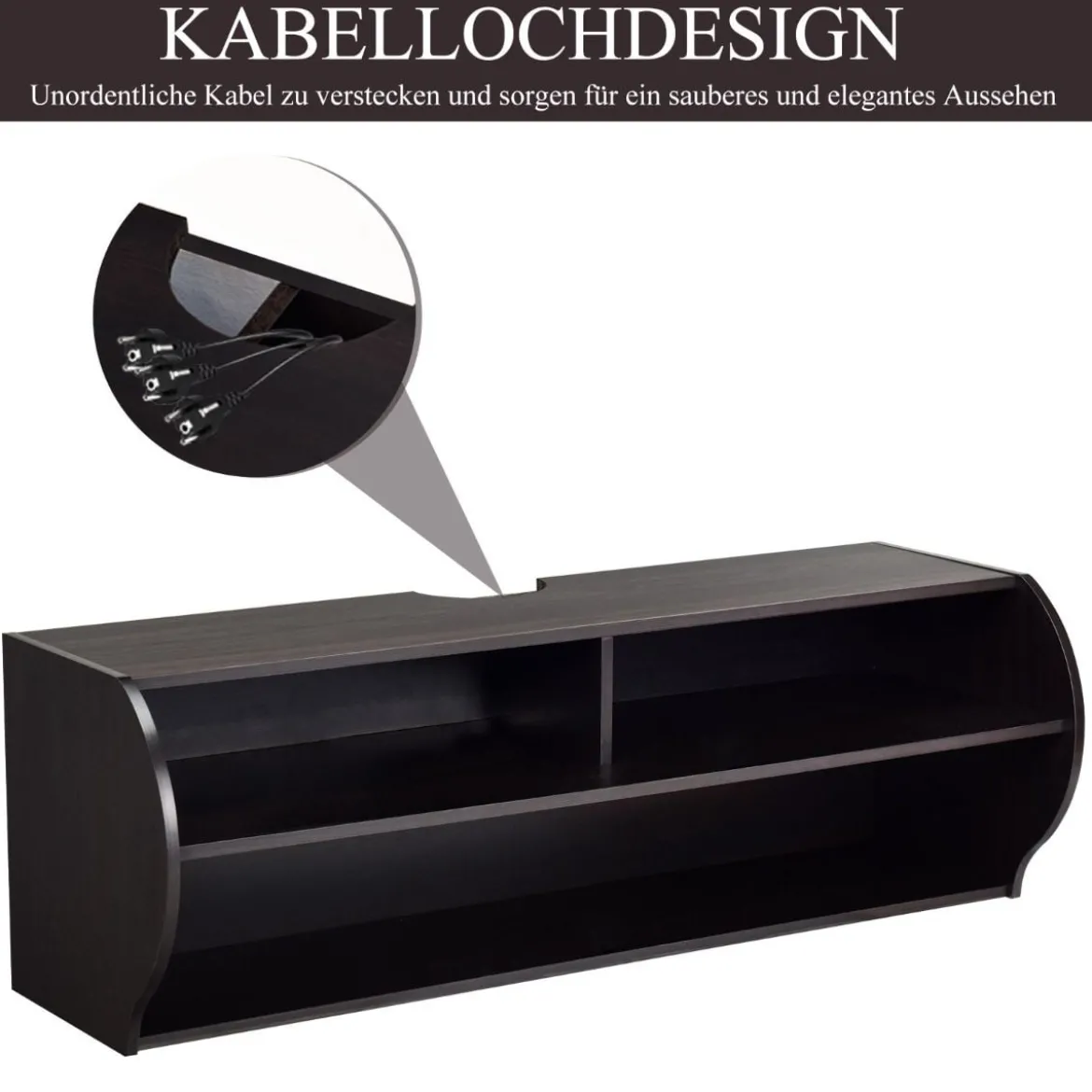 TV Schrank hängend und freistehend Fernsehschrank Holz modern mit 3 offenen Fächern Kommode Braun