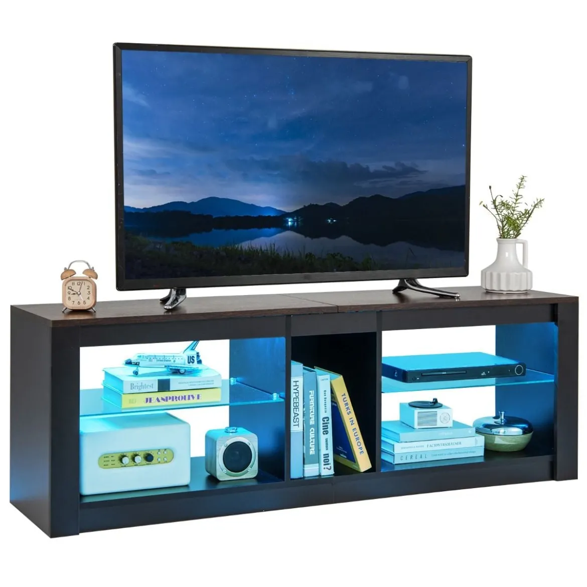 TV Schrank mit LED Beleuchtung für Fernseher bis 65 Zoll Modernes Entertainment Center