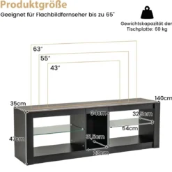 TV Schrank mit LED Beleuchtung für Fernseher bis 65 Zoll Modernes Entertainment Center