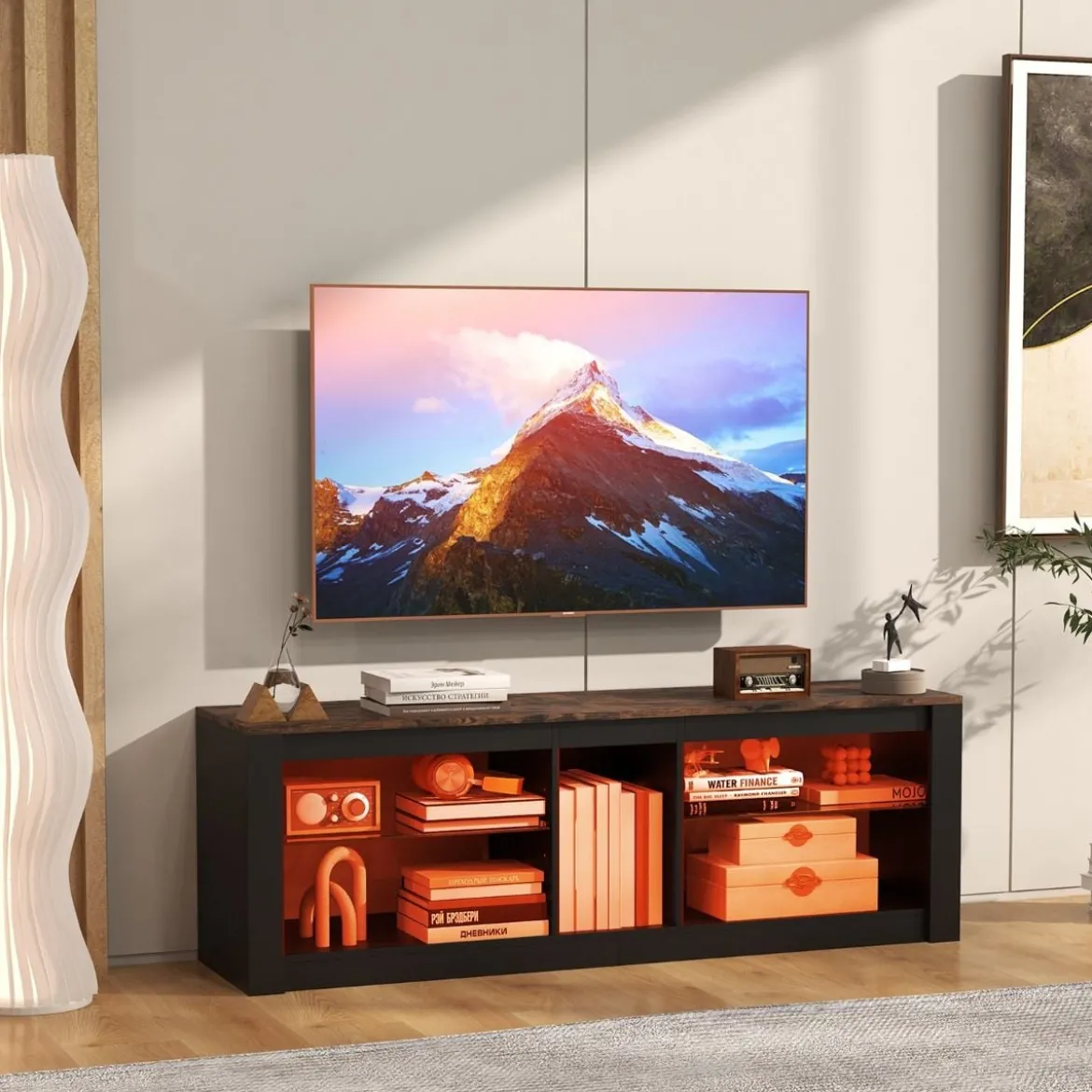 TV Schrank mit LED Beleuchtung für Fernseher bis 65 Zoll Modernes Entertainment Center