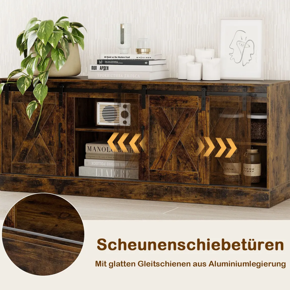 TV Schrank mit 2 Schiebetüren & Verstellbaren Regalen TV-Ständer für bis 70" Fernseher Lowboard
