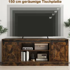 TV Schrank mit 2 Schiebetüren & Verstellbaren Regalen TV-Ständer für bis 70