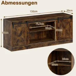 TV Schrank mit 2 Schiebetüren & Verstellbaren Regalen TV-Ständer für bis 70