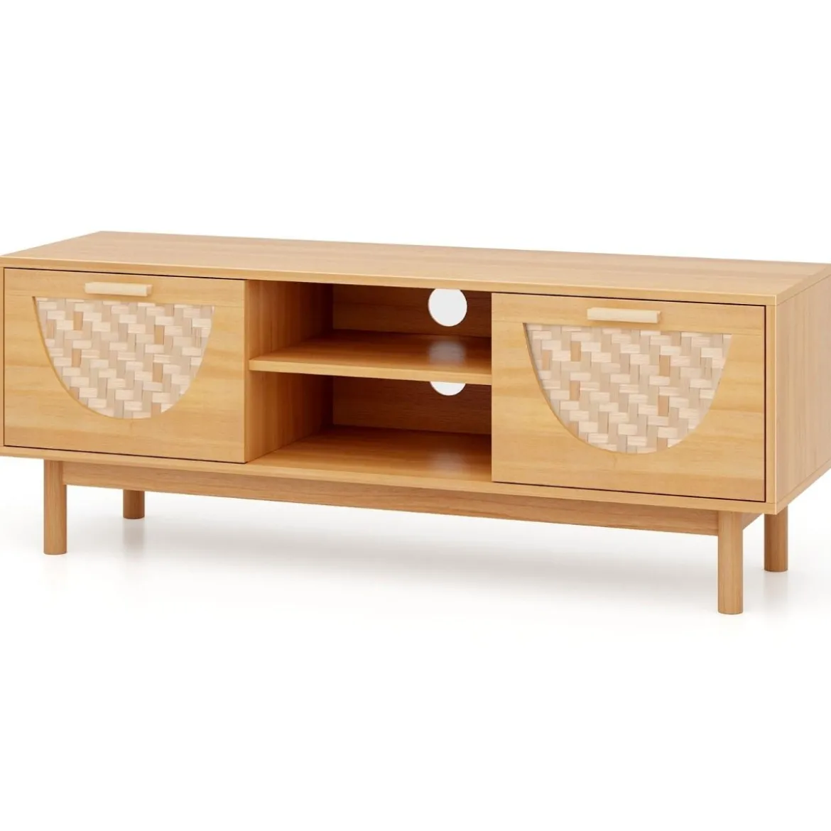 TV Schrank mit 2 Schubladen & Offenen Regalen für TVs bis 55 Zoll TV Lowboard Fernsehschrank