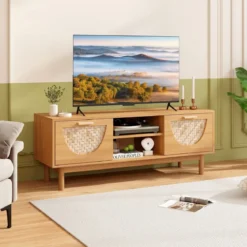 TV Schrank mit 2 Schubladen & Offenen Regalen für TVs bis 55 Zoll TV Lowboard Fernsehschrank
