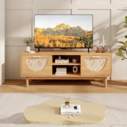 TV Schrank mit 2 Schubladen & Offenen Regalen für TVs bis 55 Zoll TV Lowboard Fernsehschrank