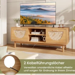 TV Schrank mit 2 Schubladen & Offenen Regalen für TVs bis 55 Zoll TV Lowboard Fernsehschrank