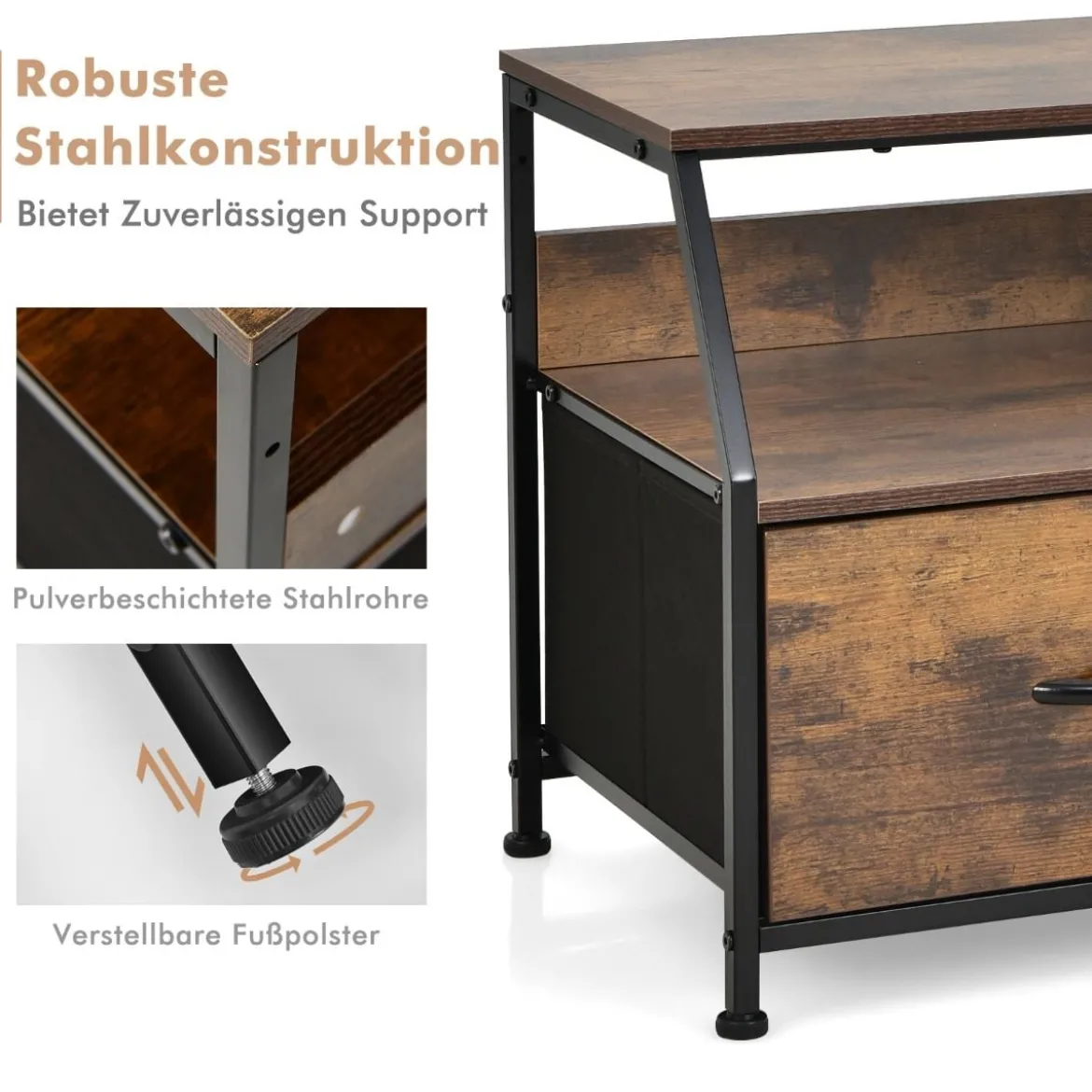 TV-Schrank mit 3 Schubladen und Ablage aus Holz für Wohnzimmer 93x39x48,5 cm