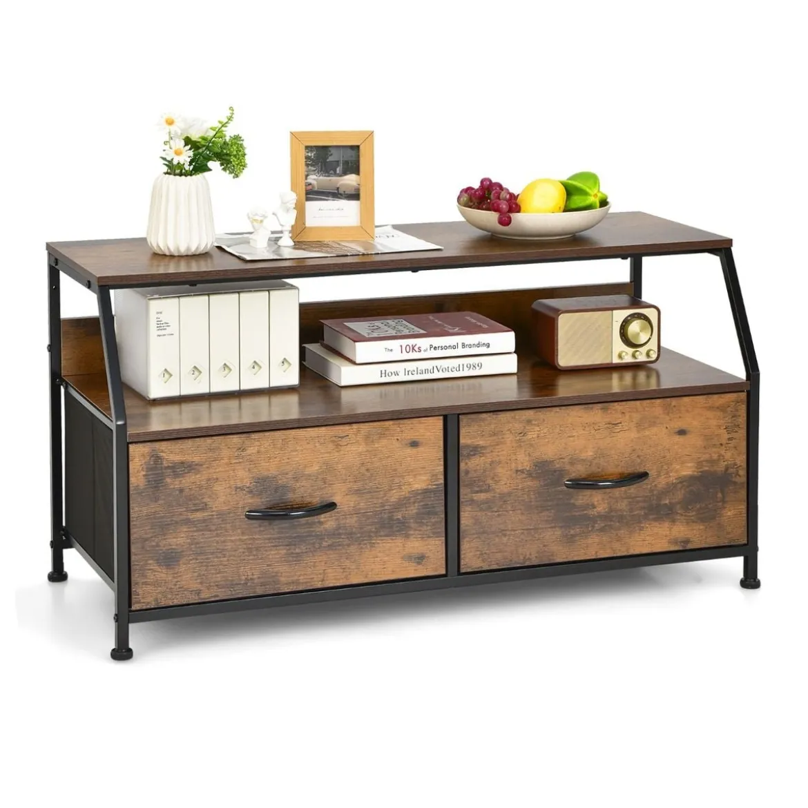 TV-Schrank mit 3 Schubladen und Ablage aus Holz für Wohnzimmer 93x39x48,5 cm