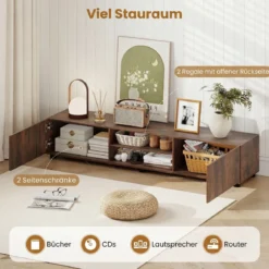 TV-Schrank TV-Kommode für TV bis zu 70 Zoll Fernsehschrank mit 2 Türen 160 x 35 x 30cm Rustikalbraun