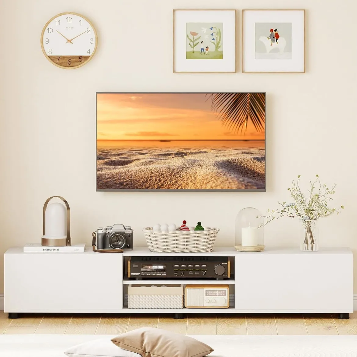 TV-Schrank TV-Kommode für TV bis zu 70 Zoll Fernsehschrank mit 2 Türen 160 x 35 x 30cm Weiß