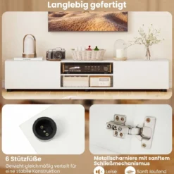 TV-Schrank TV-Kommode für TV bis zu 70 Zoll Fernsehschrank mit 2 Türen 160 x 35 x 30cm Weiß