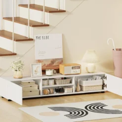 TV-Schrank TV-Kommode für TV bis zu 70 Zoll Fernsehschrank mit 2 Türen 160 x 35 x 30cm Weiß