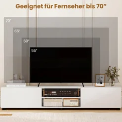 TV-Schrank TV-Kommode für TV bis zu 70 Zoll Fernsehschrank mit 2 Türen 160 x 35 x 30cm Weiß