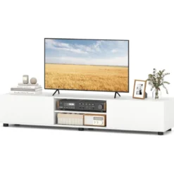 TV-Schrank TV-Kommode für TV bis zu 70 Zoll Fernsehschrank mit 2 Türen 160 x 35 x 30cm Weiß