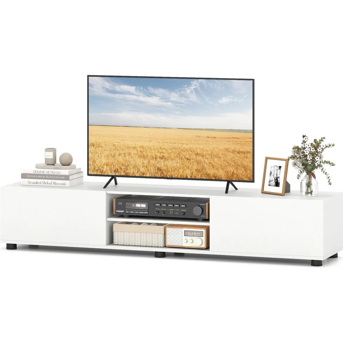 TV-Schrank TV-Kommode für TV bis zu 70 Zoll Fernsehschrank mit 2 Türen 160 x 35 x 30cm Weiß