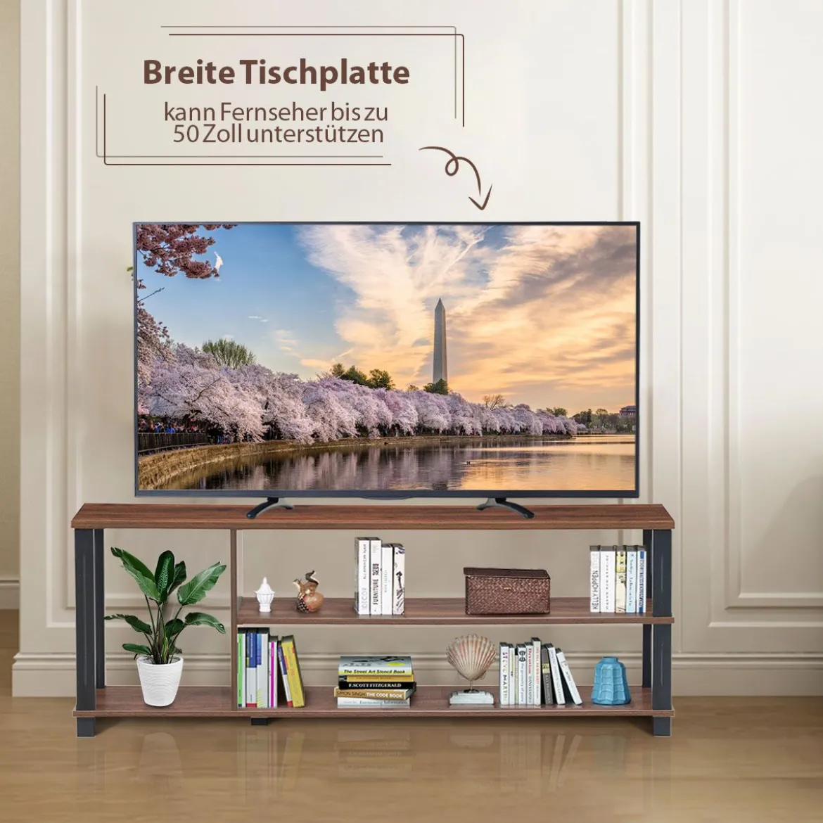 TV-Ständer Fernseher Fernsehtisch mit Regale Sideboard Wohnzimmerschrank Braun